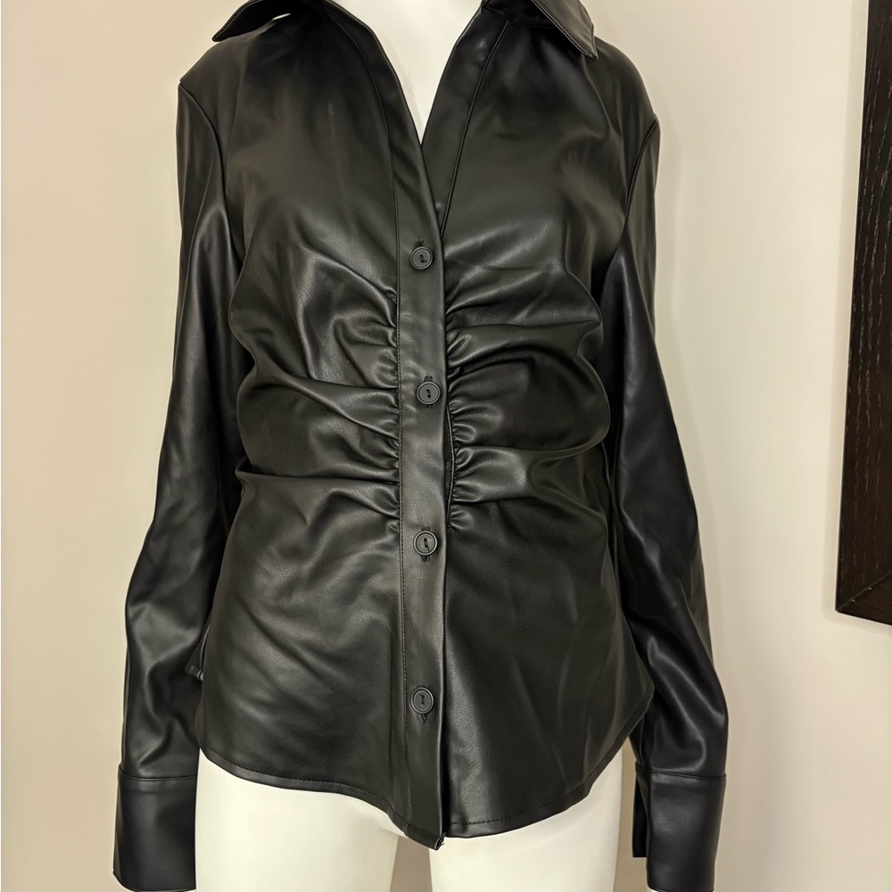 RD Style Black Leather Button-Up Jacket